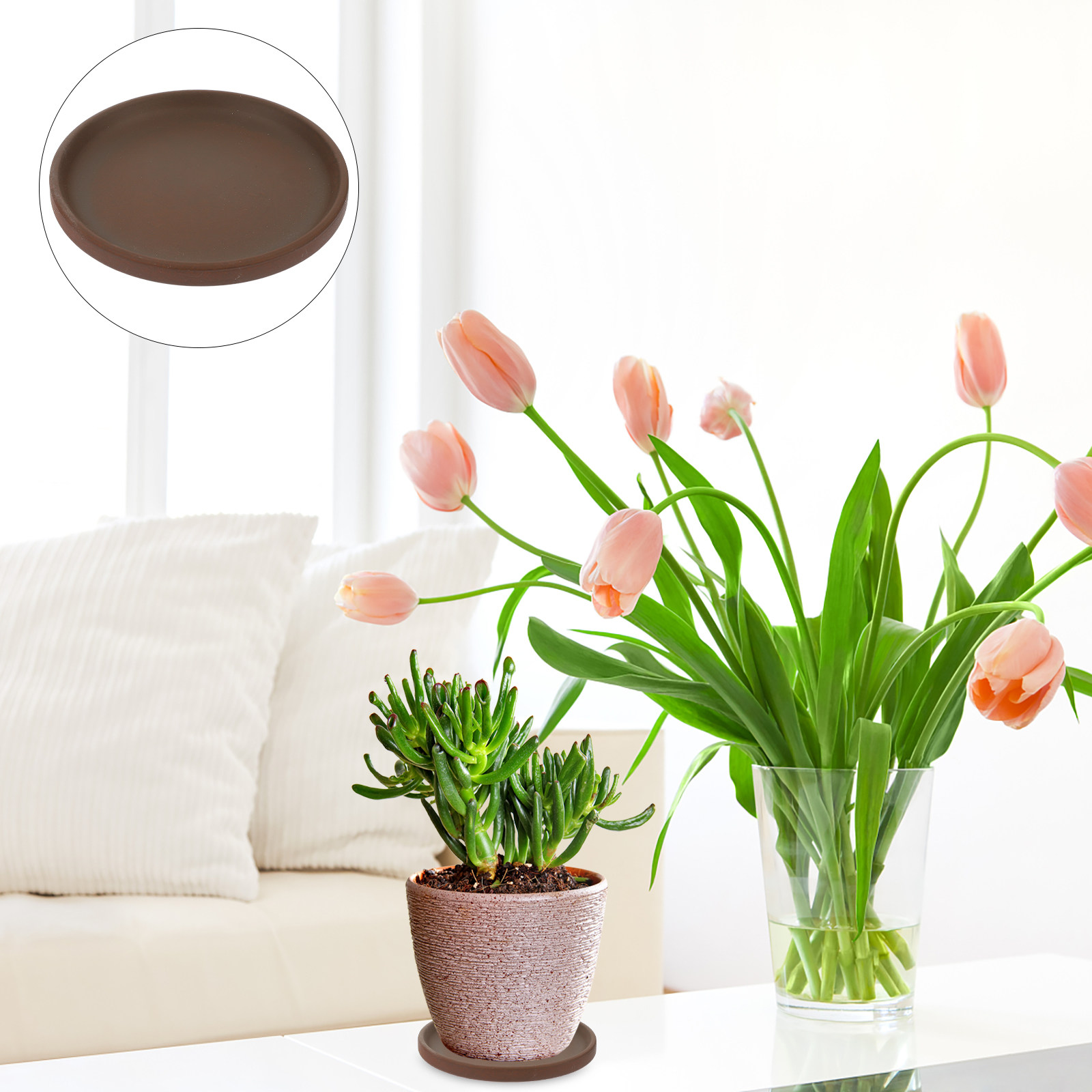 Drip Tray Saucer - セラミック製の花鉢用トレイ、丸型プランター用受け皿、屋内・屋外でのガーデニング用、水受け、土の流出防止、盆栽用。