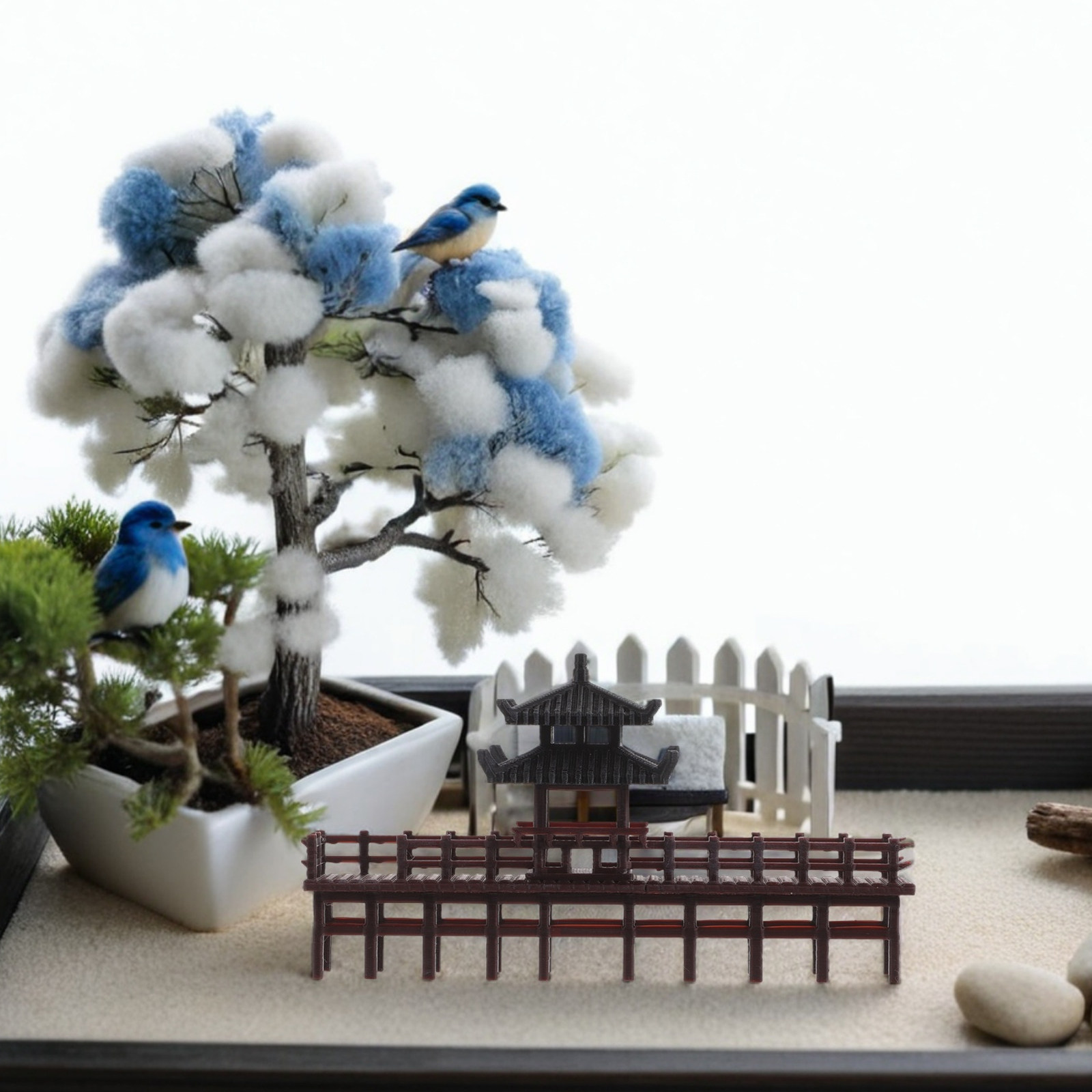 Bonsai Garden Landscape Design - ミニチュアの中国風パビリオン橋の装飾品。洗練された伝統的なデザインで、水槽、盆栽、ミニチュアガーデン、庭の景観装飾に最適。