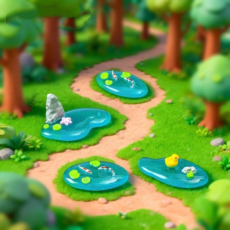 Bonsai Garden With Koi Pond - 鯉、アヒル、蓮のミニ樹脂製池の置物、滑らかな表面のマイクロオーナメント、盆栽庭、デスクトップシーンの装飾に