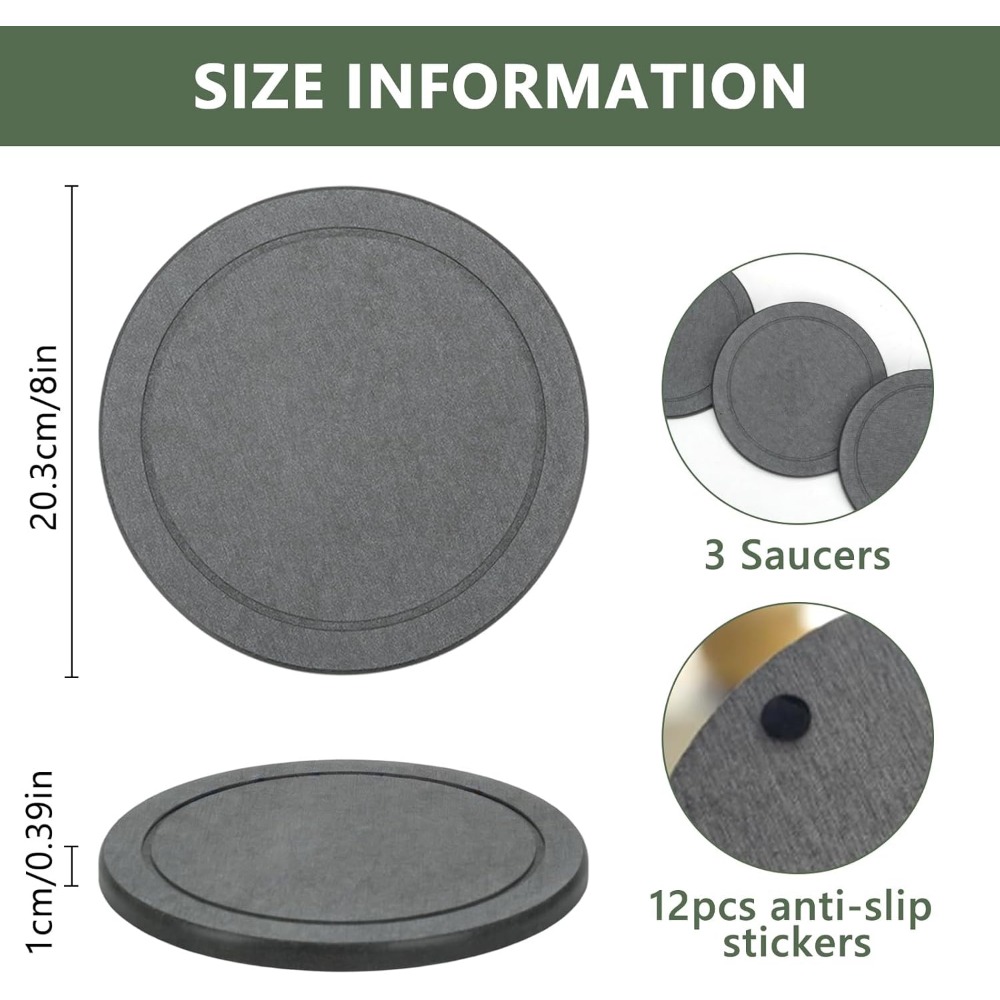 珪藻土製プランターソーサー3点セット、3個入り、グレー、直径 - Drip Tray Saucer のレビューと価格