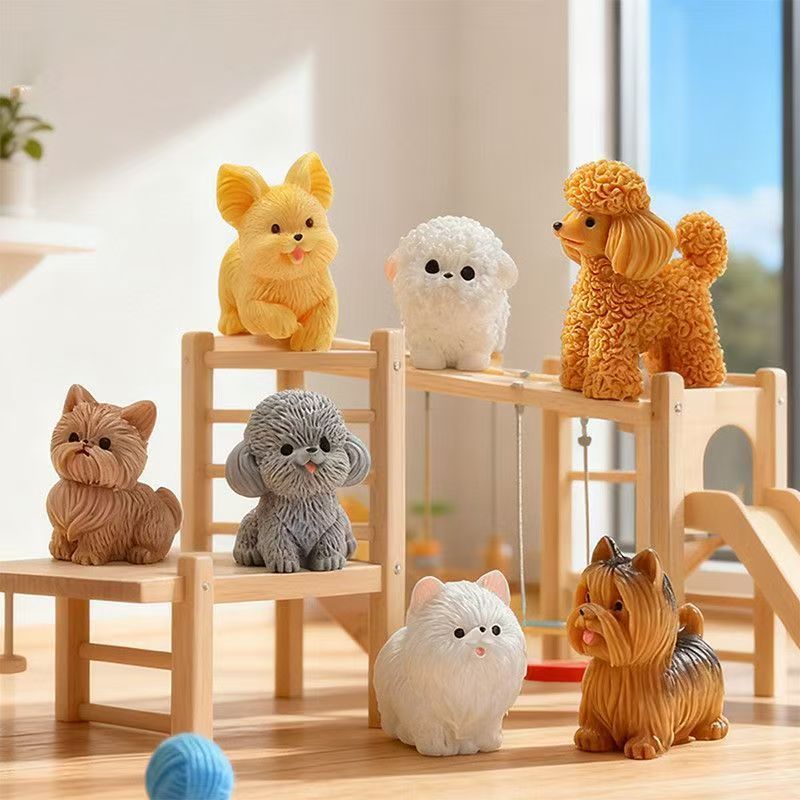 かわいいテディプードルの子犬、小型犬の装飾品、樹脂製のミニチ - Bonsai Garden Art のレビューと価格