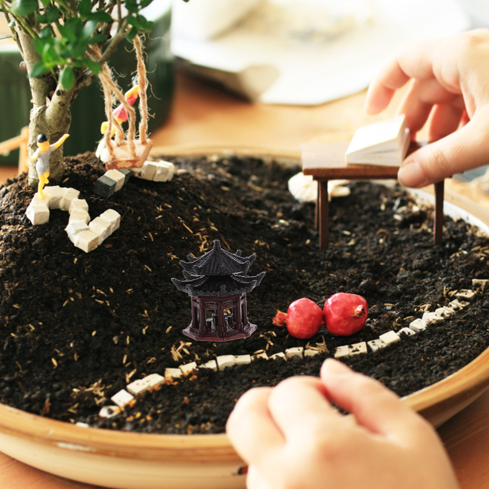 繊細なプラスチック製のパビリオン装飾品。中国風のパビリオンデ - Bonsai Garden Landscape Design のレビューと価格