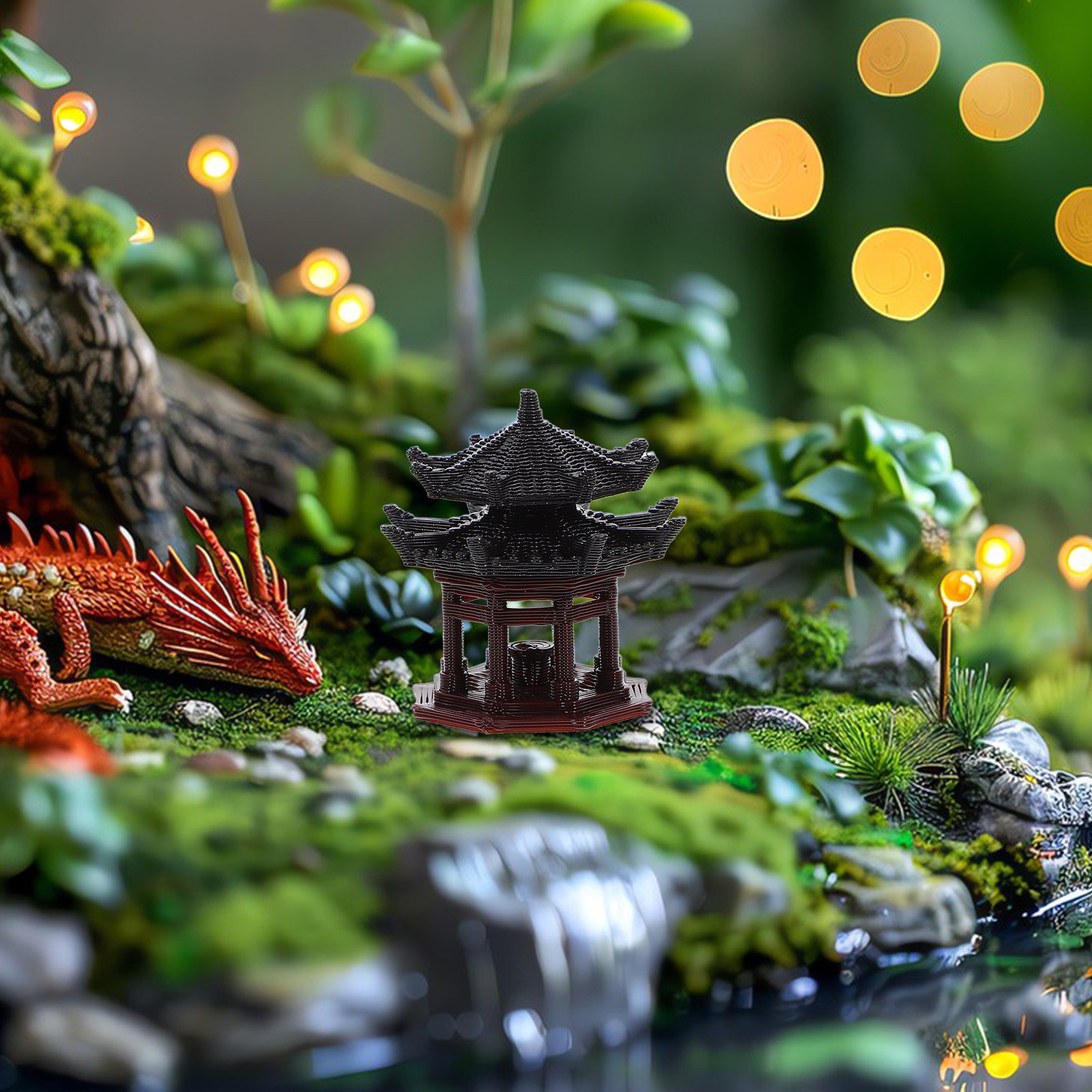 繊細なプラスチック製のパビリオン装飾品。中国風のパビリオンデ - Bonsai Garden Landscape Design のレビューと価格