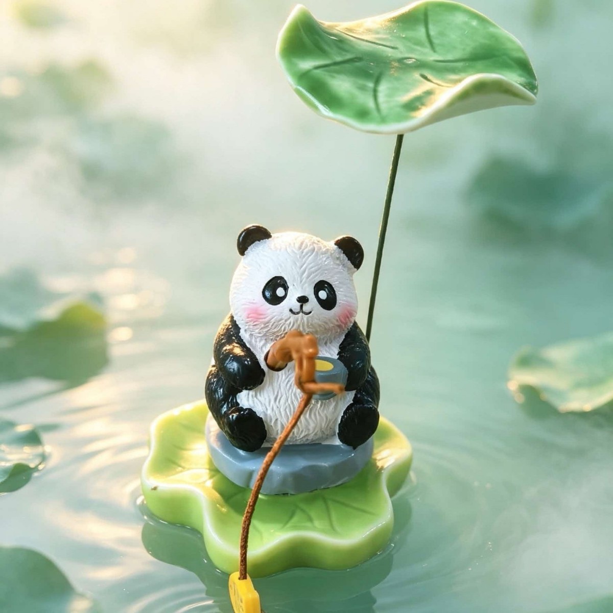 かわいい釣りをする動物の置物。樹脂製、蓮の葉をかぶったカピバ - Bonsai Garden Art のレビューと価格
