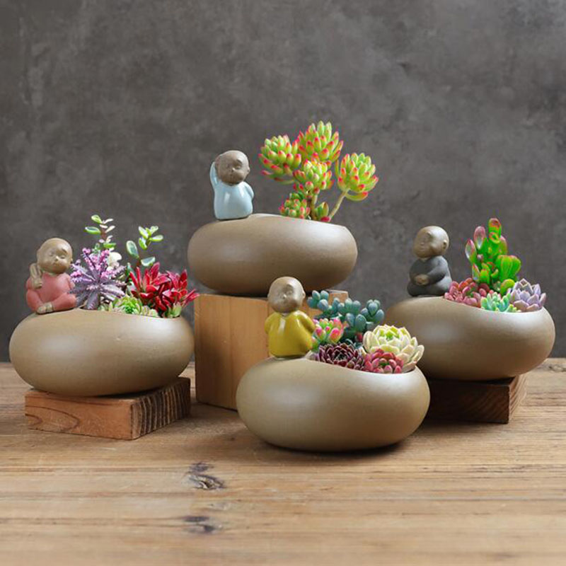 中国風のレトロセラミック僧侶植木鉢多肉植物ポット盆栽花瓶デス - Bonsai Garden Art のレビューと価格