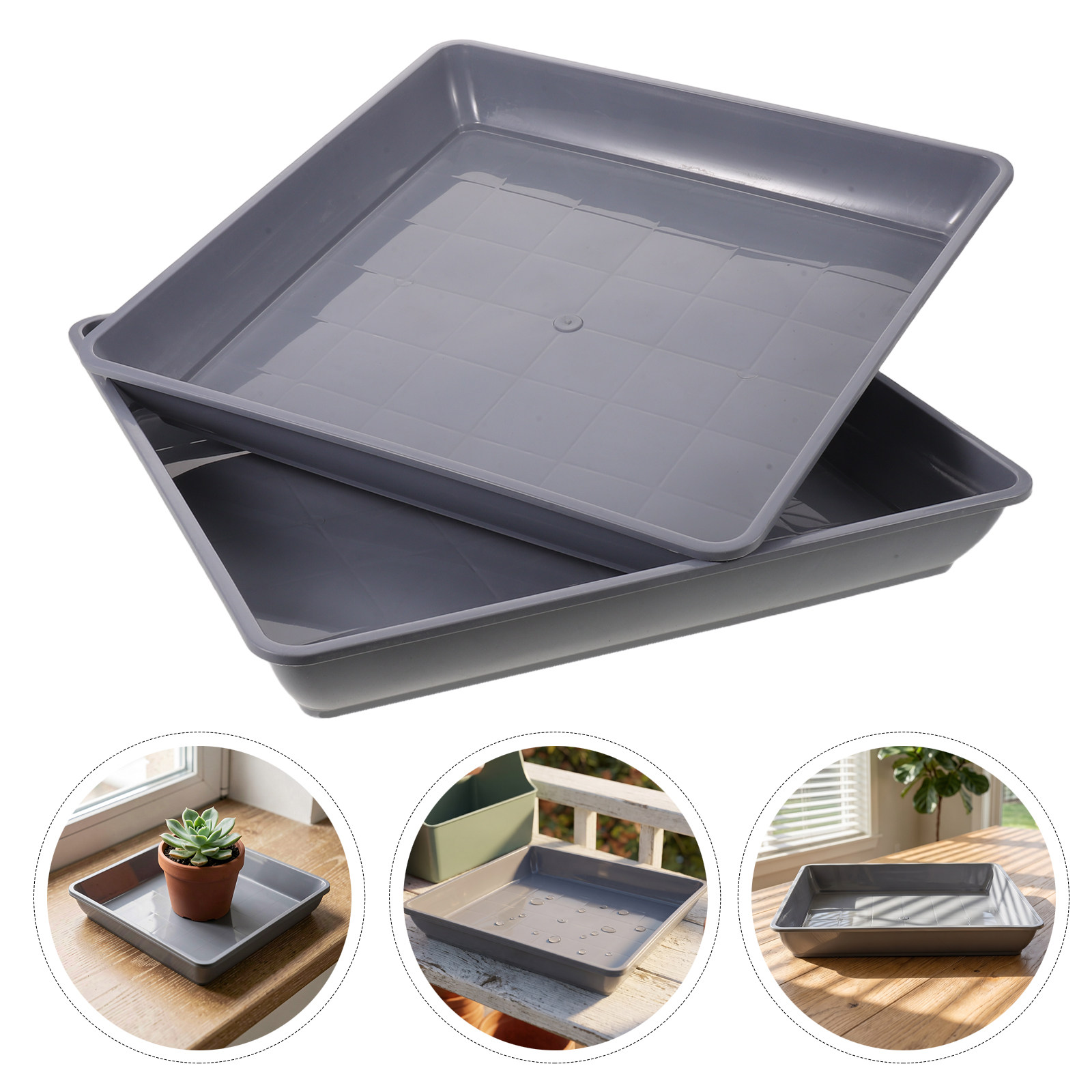 2個入り、正方形のプラスチック製プランター用トレイ。厚みのあ - Drip Tray Saucer のレビューと価格