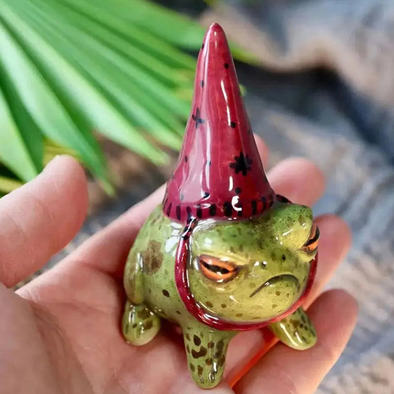熱い！ カエルの庭飾り 魔女帽子の小さなカエル像 樹脂製置物 - Bonsai Garden Art のレビューと価格