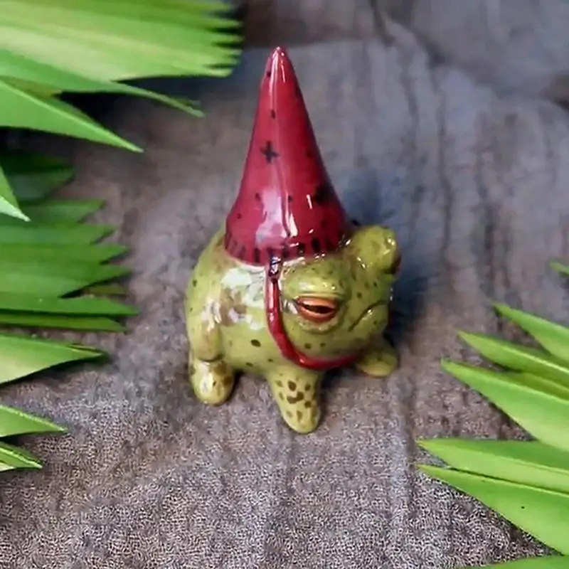 小さなカエルの手描きの像,樹脂の彫刻,魔女の帽子,盆栽の装飾 - Bonsai Garden Art のレビューと価格