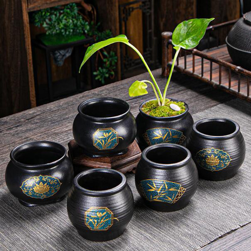中国風セラミックフラワーポット盆栽花瓶黒色植木鉢通気性のある - Bonsai Garden Art のレビューと価格