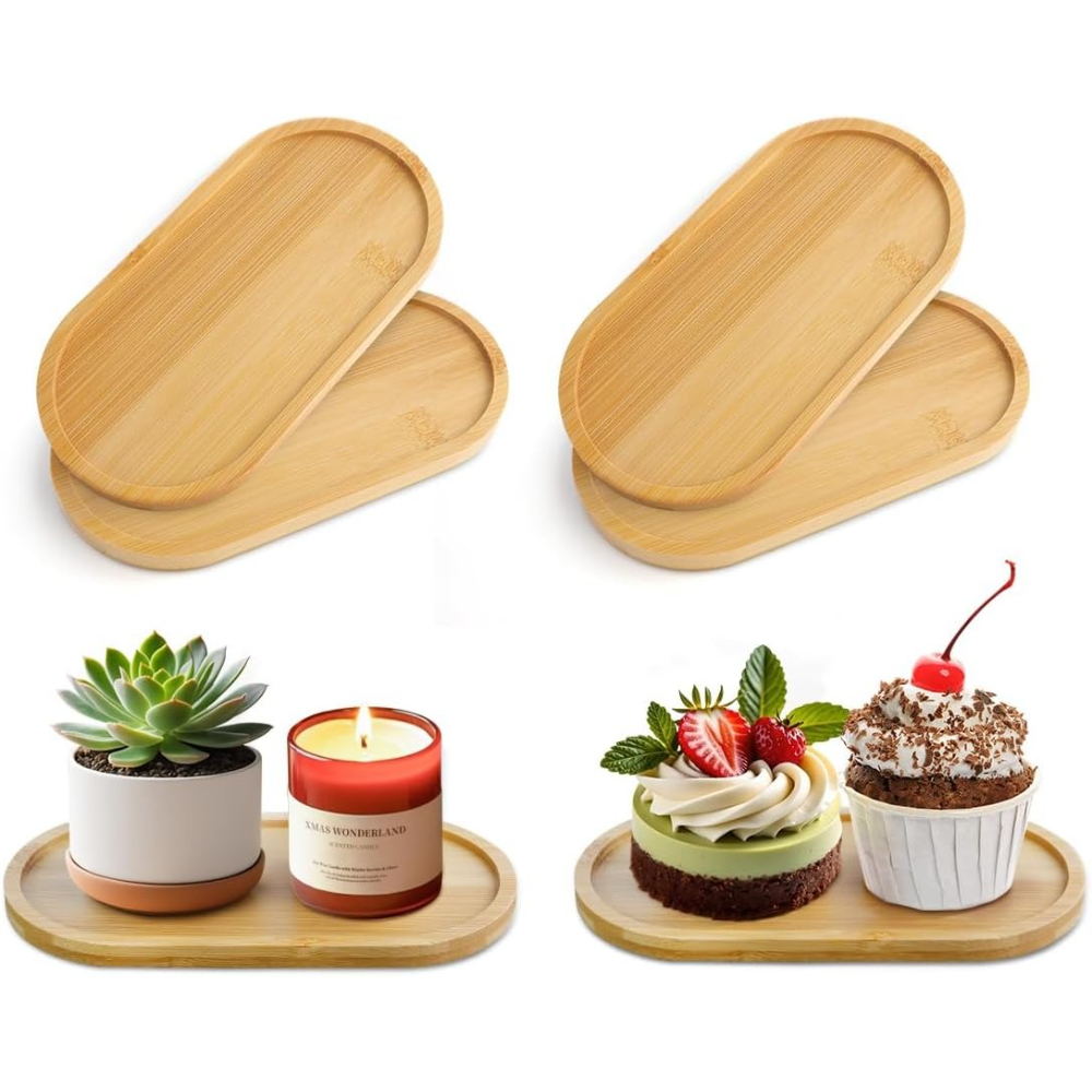 4個入り竹製植物用受け皿、楕円形排水竹製植物用ドリップトレイ - Drip Tray Saucer のレビューと価格